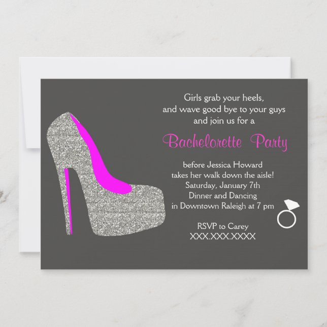 Glitter High Heel Bachelorette Party Invitation (Front)