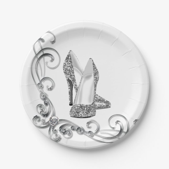 Glitter High Heel Shoes Paper Plate (Front)