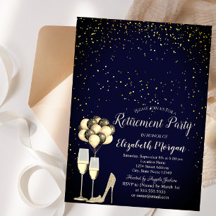 Glitter High Heels, Confetti Blue Retirement Party Invitation