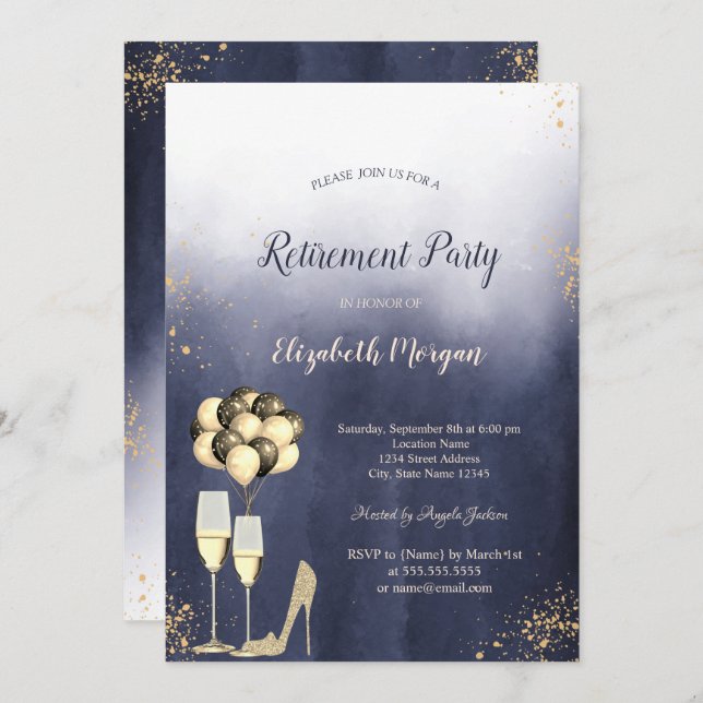 Glitter High Heels,Ombre Blue Retirement Party  Invitation (Front/Back)