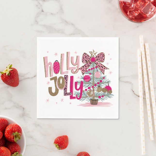 Glitter Holly Jolly Christmas Tree Napkin (Insitu)
