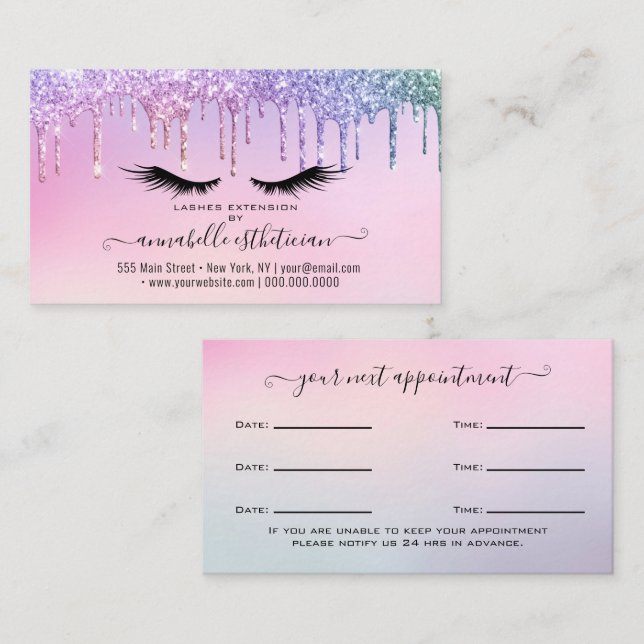 Glitter Holograph Eyelash Extension Appointment   Business Card (Front/Back)