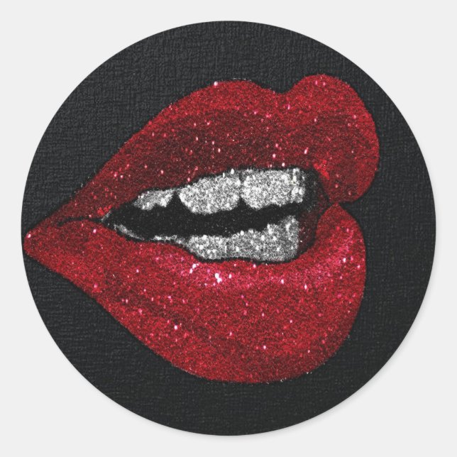 GLITTER HOT LIPS CLASSIC ROUND STICKER (Front)