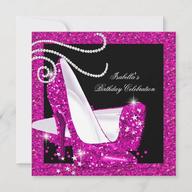 Glitter Hot Pink High Heels Birthday Party 2a Invitation (Front)