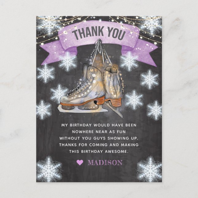 Glitter Ice Skating Girl Birthday Postcard (Front)