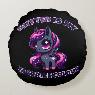 Glitter is my favourite colour cute pony unicorn round cushion