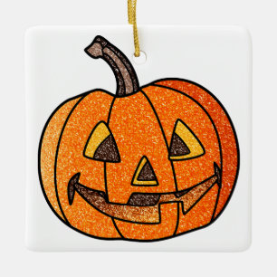 Glitter Jack O'Lantern Ceramic Ornament