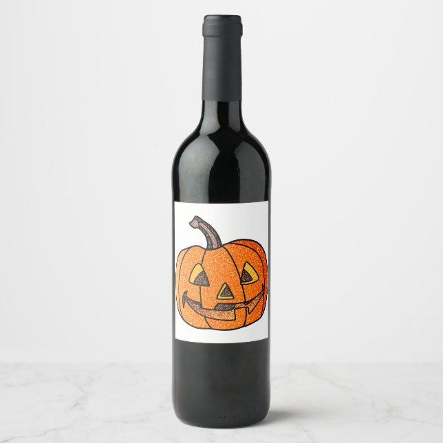 Glitter Jack O'Lantern Wine Label (Front)