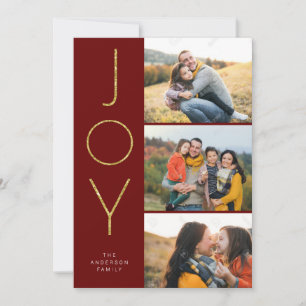 Glitter JOY 3 Stacked Pix Holiday Card