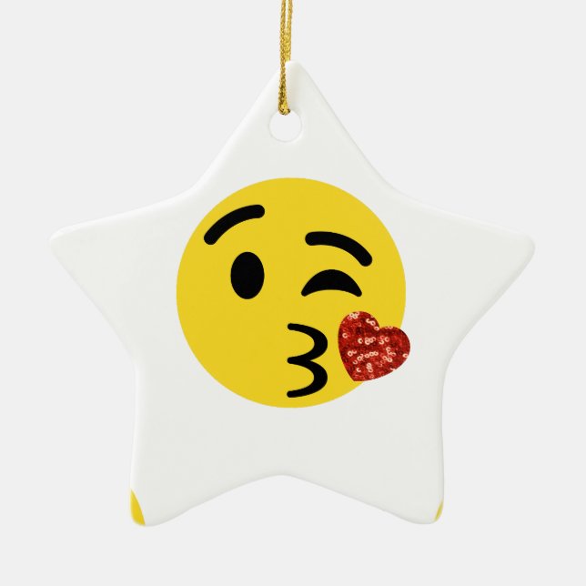 glitter kiss emoji ceramic tree decoration (Front)