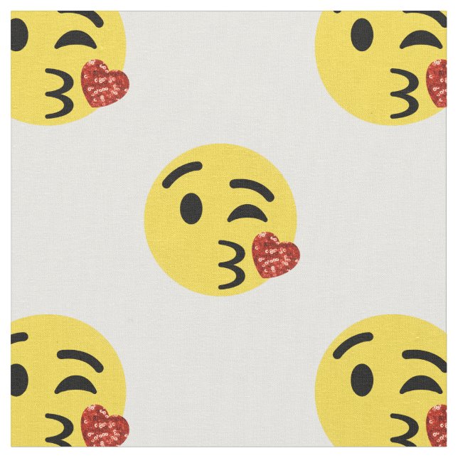 glitter kiss emoji fabric (Close Up)