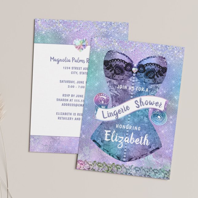 Glitter Lace Corset Lingerie Bridal Shower Invitation (Creator Uploaded)