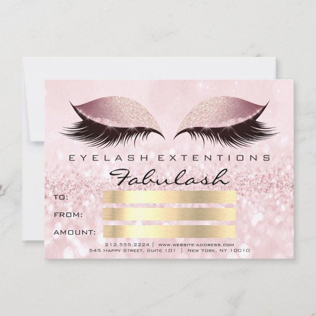 Glitter Lashes Gold Pink Makeup Certificate Gift Invitation (Front)