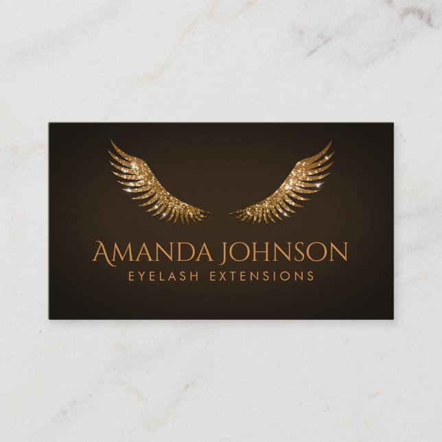 Glitter Lashes Gold Wings Brown Chocolate Card (Front)