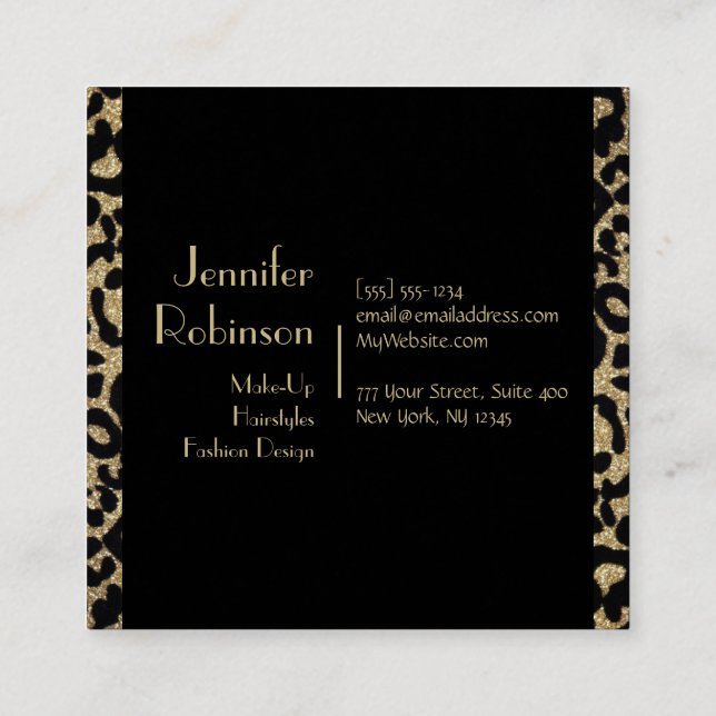 Glitter Leopard Black and Gold Business Card (Back)