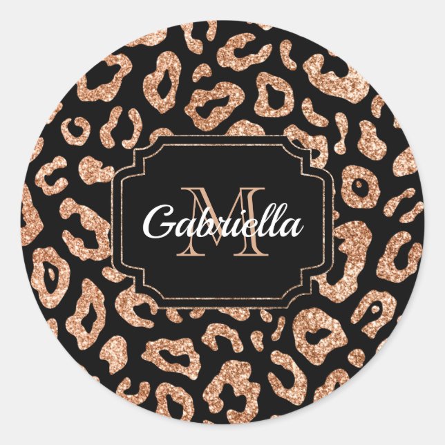 Glitter Leopard Print Classic Round Sticker (Front)