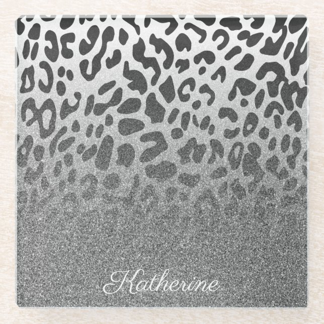 Glitter Leopard Print Glass Coaster (Front)