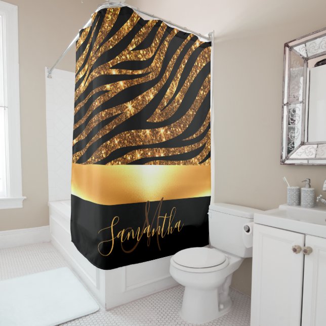 Glitter Leopard Print Shower Curtain (In Situ)