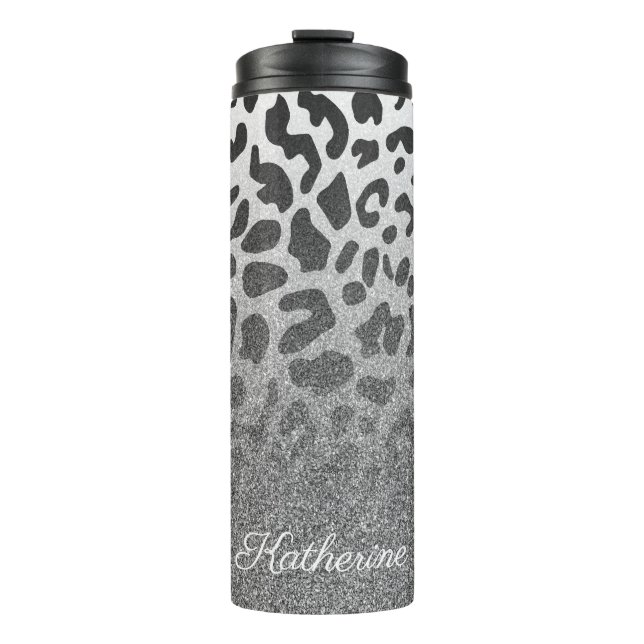 Glitter Leopard Print Thermal Tumbler (Front)