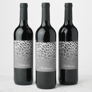 Glitter Leopard Print Wine Label
