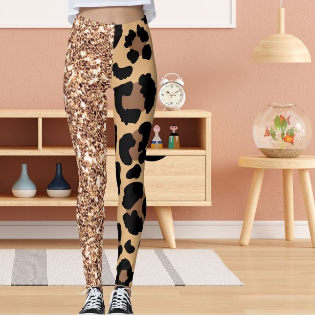 Glitter Leopard Sparkles Pattern Spot Wild Cat Leggings (Creator Uploaded)