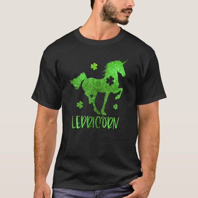Glitter Lepricorn Irish Lucky Shamrock C  St Patri T-Shirt (Front)