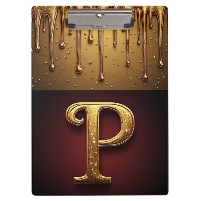 Glitter Letter P Monogram With Dripping Liquid  Clipboard (Front)