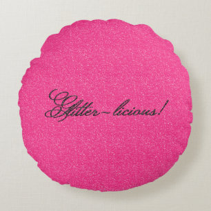 Glitter-licious, Pink-Black Round Throw Pillow