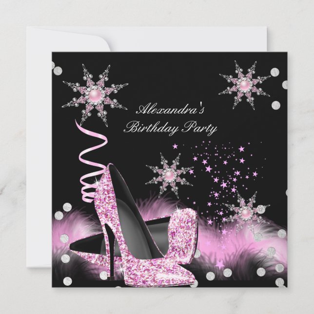 Glitter Light Pink High Heels Birthday Party Invitation (Front)
