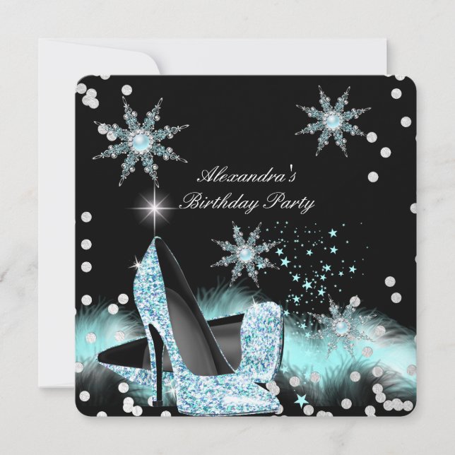 Glitter Light Teal Blue High Heels Birthday Party Invitation (Front)