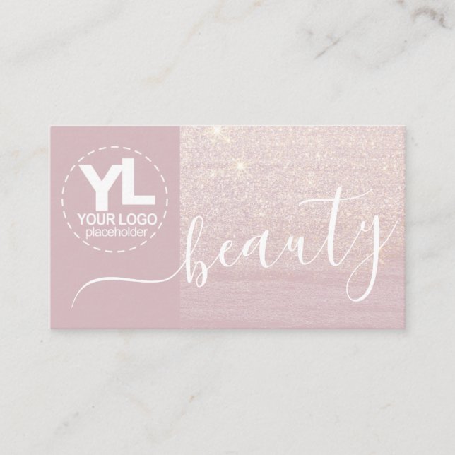 Glitter Lilac Glam Logo Template Luxury Beauty Business Card (Front)
