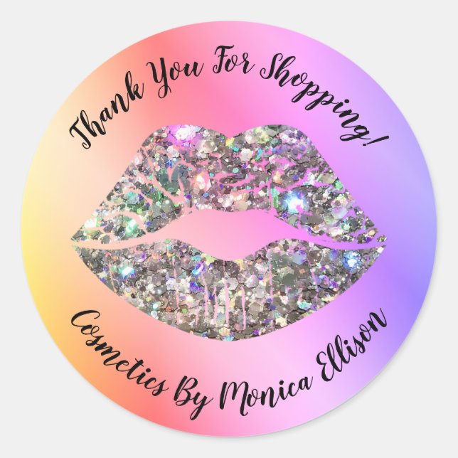 Glitter Lip Kiss Thank You Sticker (Front)