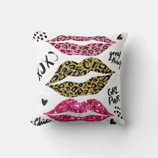 Glitter Lips: Fashionable Leopard Print Cushion
