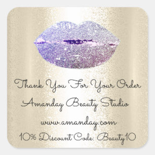 Glitter Lips Thank You Shopping Discount Code Gold Square Sticker