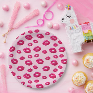 Glitter Lipstick Prints Paper Plate