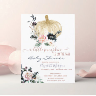 Glitter Little Pumpkin Flowers,Dotted Baby Shower Invitation