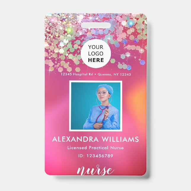 Glitter Logo Template Employee Photo Name Nurse ID Badge (Front)