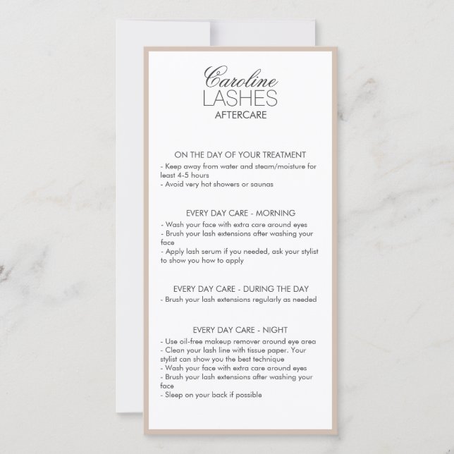 Glitter Long Lashes Aftercare Beige Cream Thank You Card (Front)