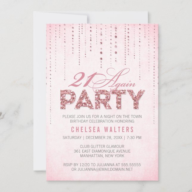 Glitter Look 21 Again Party Invitation (Front)