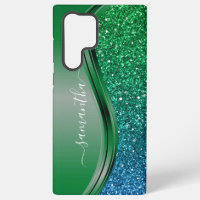Glitter look Bright Green Blue Personalised Name 