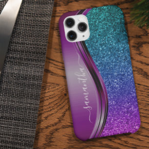 Glitter look Bright Purple Personalised Name iPhone 13 Case