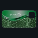 Glitter look Emerald Green Personalised Name iPhone 13 Case<br><div class="desc">The design is a photo and the cases are not made with actual glitter, sequins, metals or woods. This design is also available on other phone models. Choose Device Type to see other iPhone, Samsung Galaxy or Google cases. Some styles may be changed by selecting Style if that is an...</div>