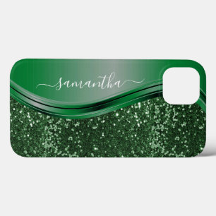 Glitter look Emerald Green Personalised Name iPhone 13 Case