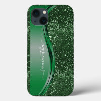 Glitter look Emerald Green Personalised Name
