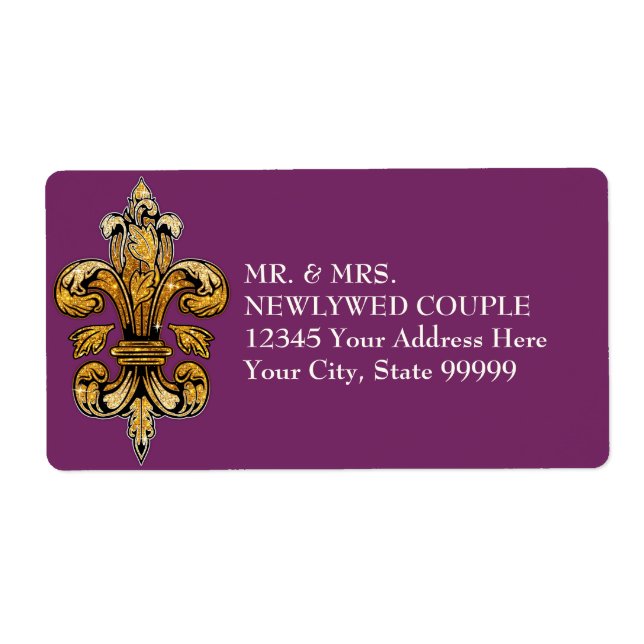 Glitter Look Faux Gold Black Formal Fleur de Lis (Front)