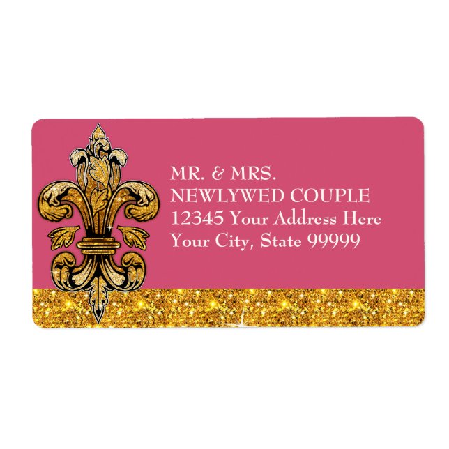 Glitter Look Faux Gold Black Formal Fleur de Lis (Front)