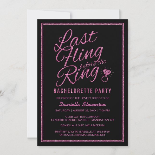 Glitter Look Last Fling Bachelorette Party Invite (Front)