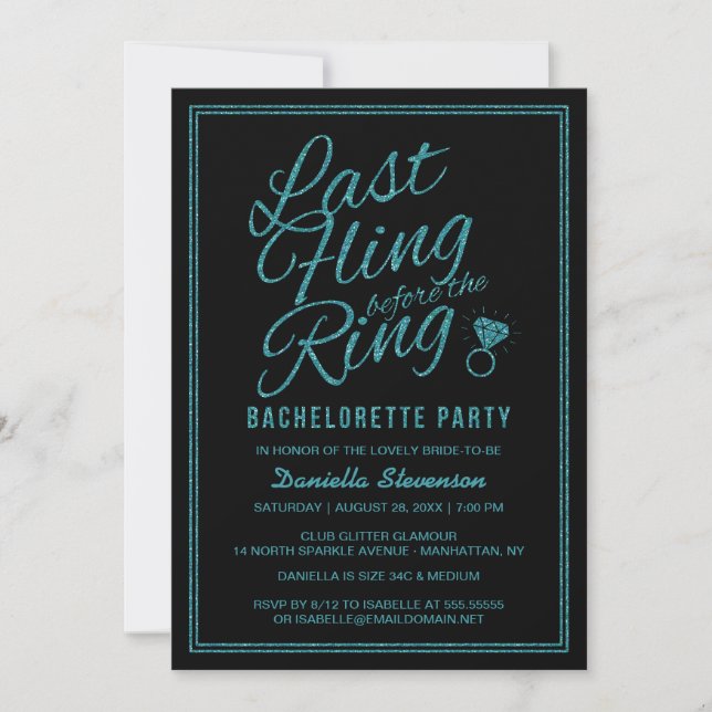 Glitter Look Last Fling Bachelorette Party Invite (Front)