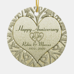 Glitter Look Monogram Anniversary Ceramic Tree Decoration