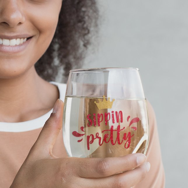 Glitter Look Sippin Pretty  Stemless Wine Glass (Creator Uploaded)